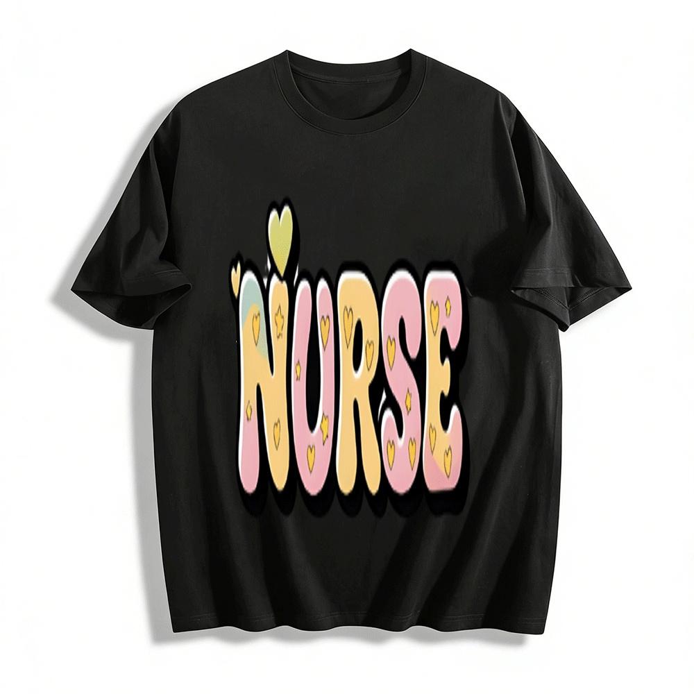 

Cute Heart NURSE Print Casual Top Women s Comfortable Daily T-Shirt Pure cotton T-shirt XXS