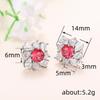 Red Center Stone Flower Halo Stud Earrings for Women Round and Teardrop Cut Sparkly Floral Earrings Elegant Wedding Jewelry