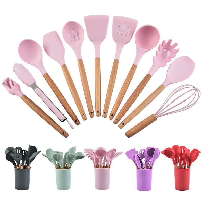 Conjunto de utensílios de cozinha de silicone com 12 peças: Espátulas Resistentes ao Calor e Espátulas para Refogar