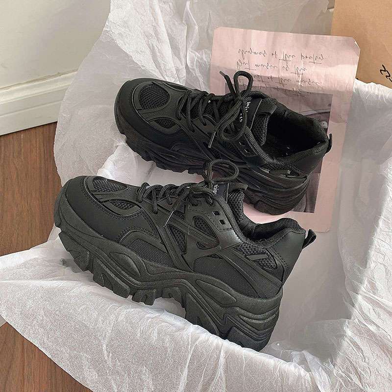 Popular dad shoes increase height 2025 autumn models new high heels versatile small black platform muffin sneakers women