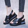Women Soft Leather Peep Toe Thick Sole Muffin Wedge Sandals