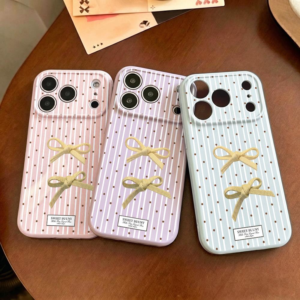 Applicable To Apple 17PROMAX Girl Heart Striped Polka Dot Bow Mobile Phone Case Apple 16/15 Cute 14/13