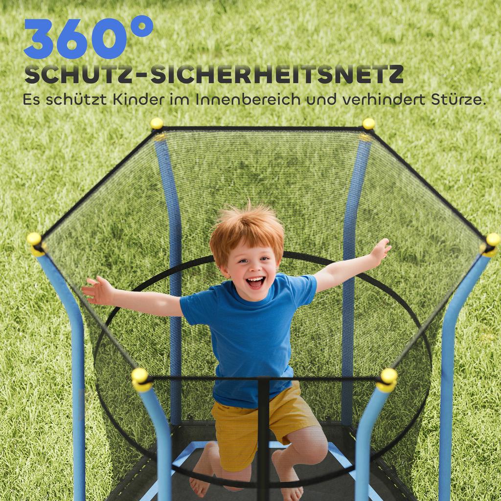 Kids Trampoline Mini Bouncer with Enclosure Safety Net For Ages 3-10 Years - Blue