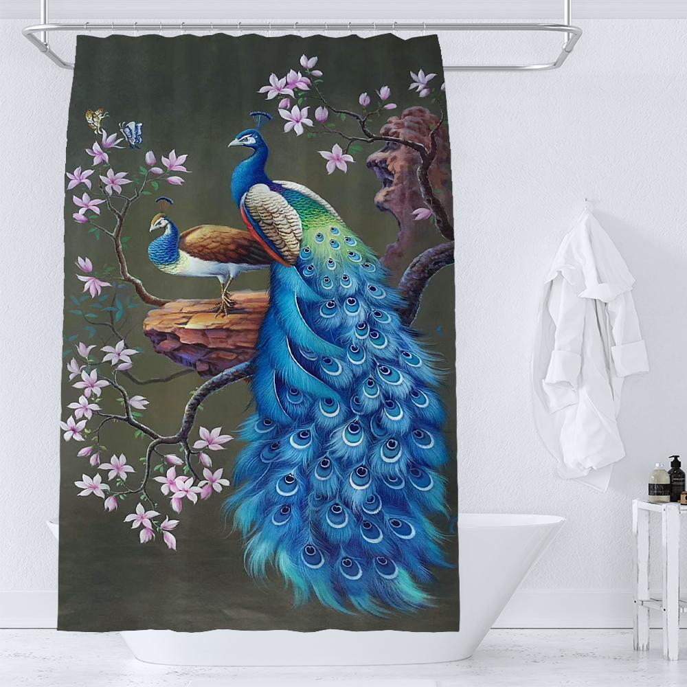 Flower and Bird style Shower Curtain for Bathroom Peacocks Print Polyester Fabric Decorative Bath Curtain Washable Curtain