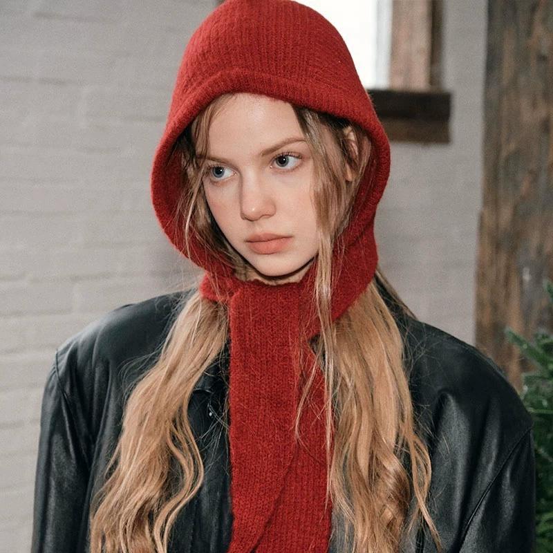 1Pc Wool Warm Knitted Winter Ear Protection Retro Cotton Blends Balaclava Hat Scarf