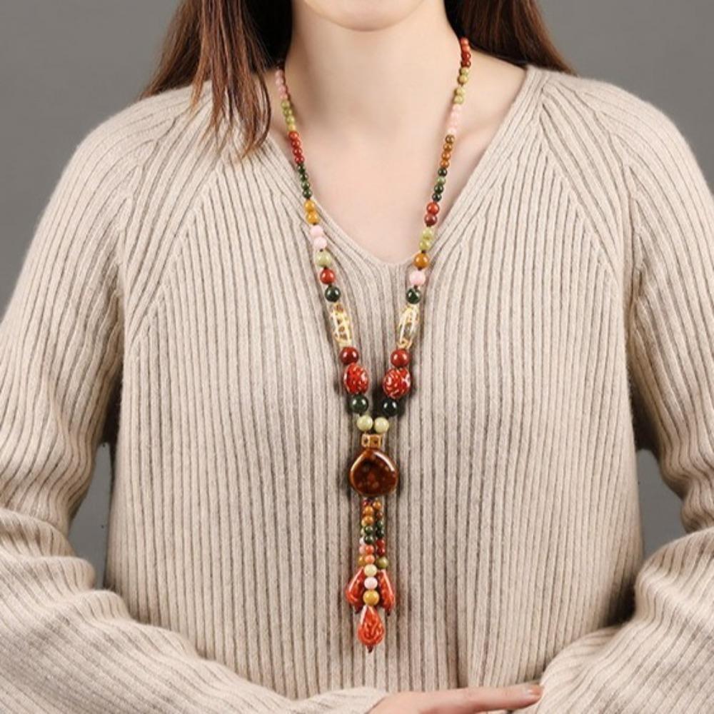 Geometric Bohemian Style Choker Tassel Long Sweater Chain Fashion Ethnic Style Necklace  Lady