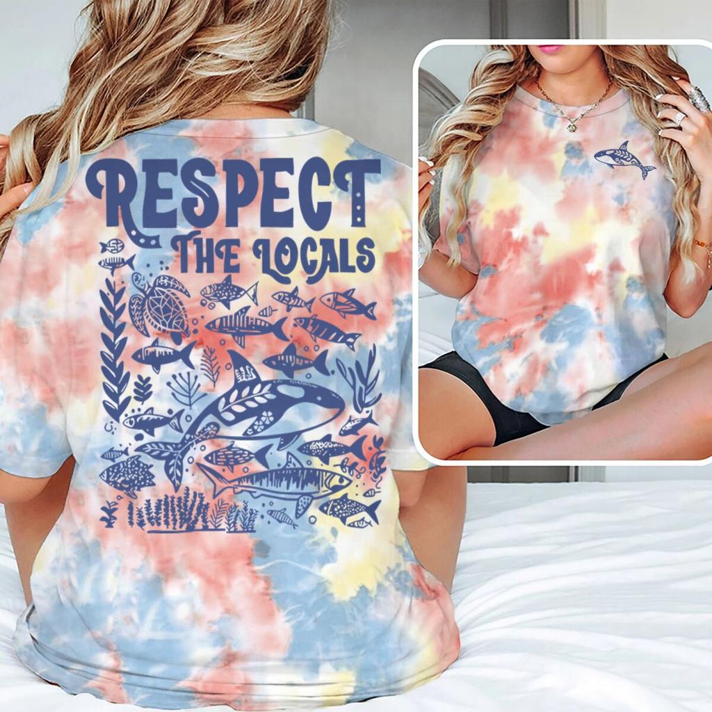 Ocean Animal Vintage Print T Shirt "Respect The Locals" Ocean Beach Series T-Shirts Unisex Unisex Short Sleeve Summer Vibes Tshirts