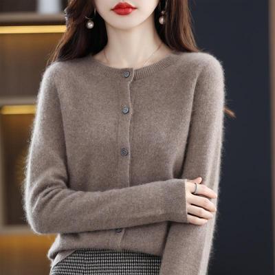 Cardigan da Donna in Pura Lana Girocollo Ampio - Maglione in Maglia a Maniche Lunghe Autunno/Inverno
