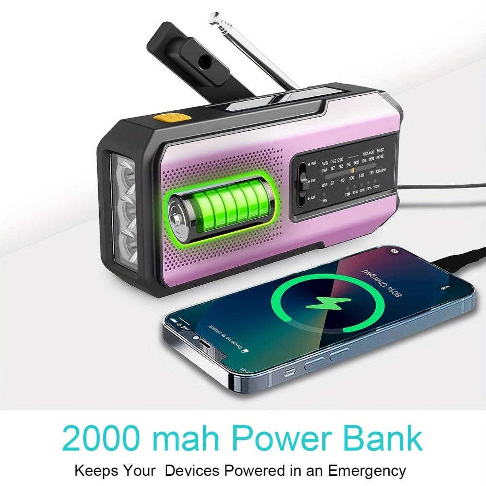Hand Radio Portable AM/FM Radio, Weather Broadcast Emergency Hand Light Strip, Type-C Mobile Phone Charger and SOS Alarm Function