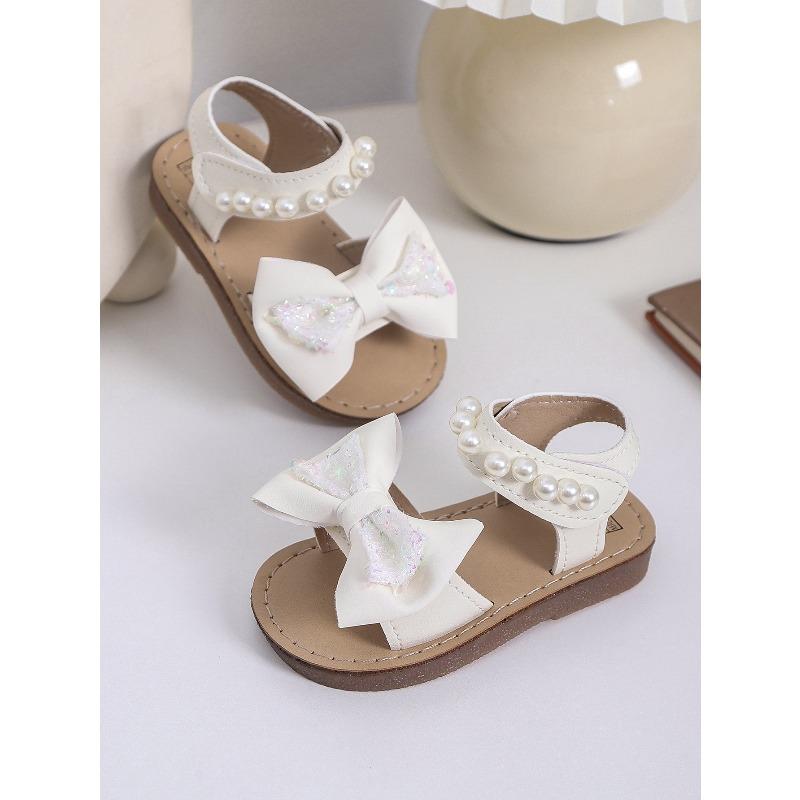 Girls' Bowknot Flat Sandals Soft-Sole Pearl Beach Shoes for Toddlers & Young Children Cute Elegant Girls Shoes Kids Shoes