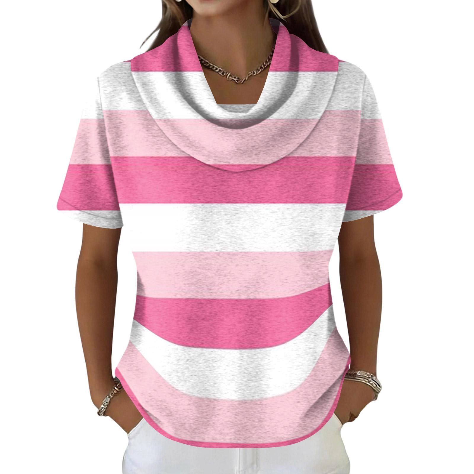 

Жіночий повсякденний та модний круглий виріз короткий рукав принт топ светр L рожевий