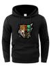 Casual Hoodie with Geometric Tiger Print - Drawstring