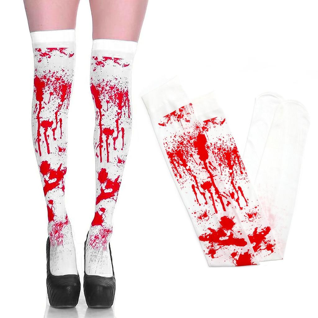 Halloween Cosplay Nurse Costume Socks Bloody High Stockings Women Stockings Blood Stained High Socks Halloween Over Knee Socks