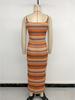 2025 Geometric Striped Jacquard Vacation Sling Dress with Slit