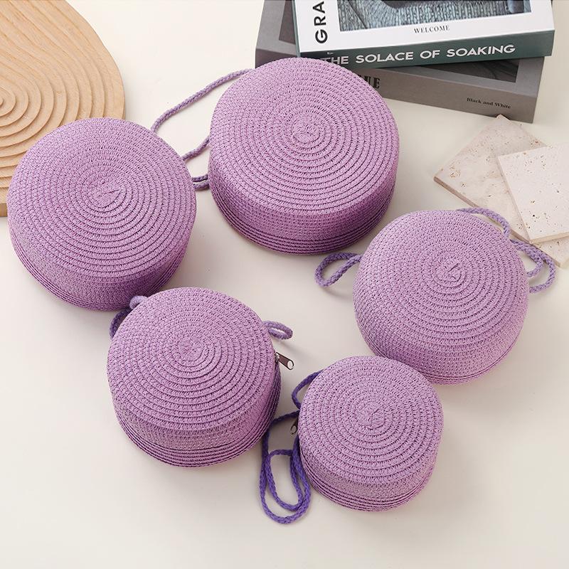 Straw bag seaside woven bag women's new light luxury straw woven round bag children's messenger bag beach vacation