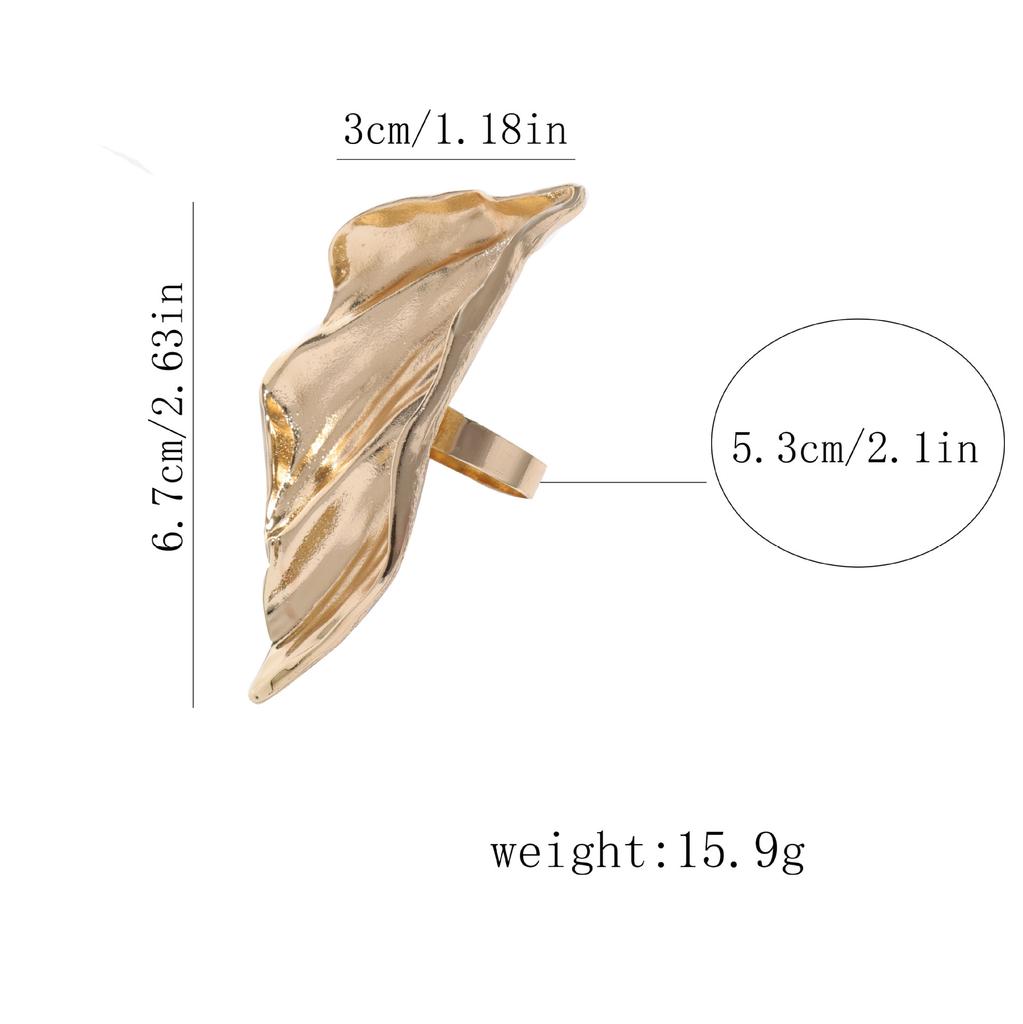 Cross-border heavy industry retro personality irregular smooth alloy leaf leaf live ring creative casual versatile model