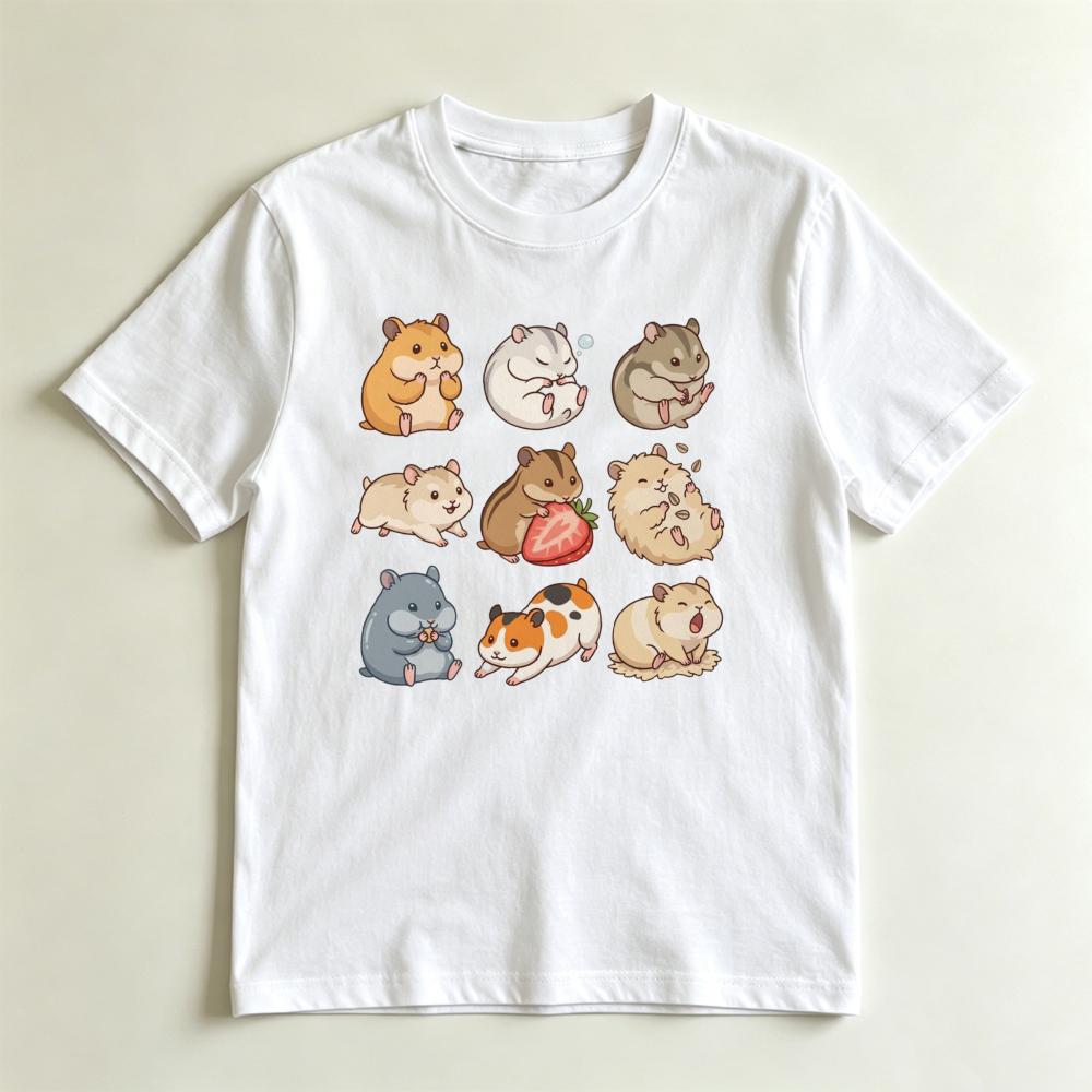 Cute Hamster Collection MultiBreed Rodent Lover Casual Graphic TShirt Hamster Lover Gift Tshirt Unisex Crewneck Cotton Shirt