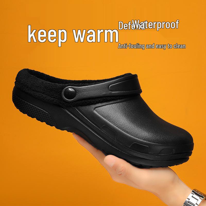 Winter 2025 Fleece-Lined Closed-Toe Waterproof Cotton Slippers for Couples