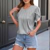 Women's Fashionable Casual Versatile Round Neck Solid Color Pullover Pleated Short Sleeve Lace Casual T-shirt Shirt