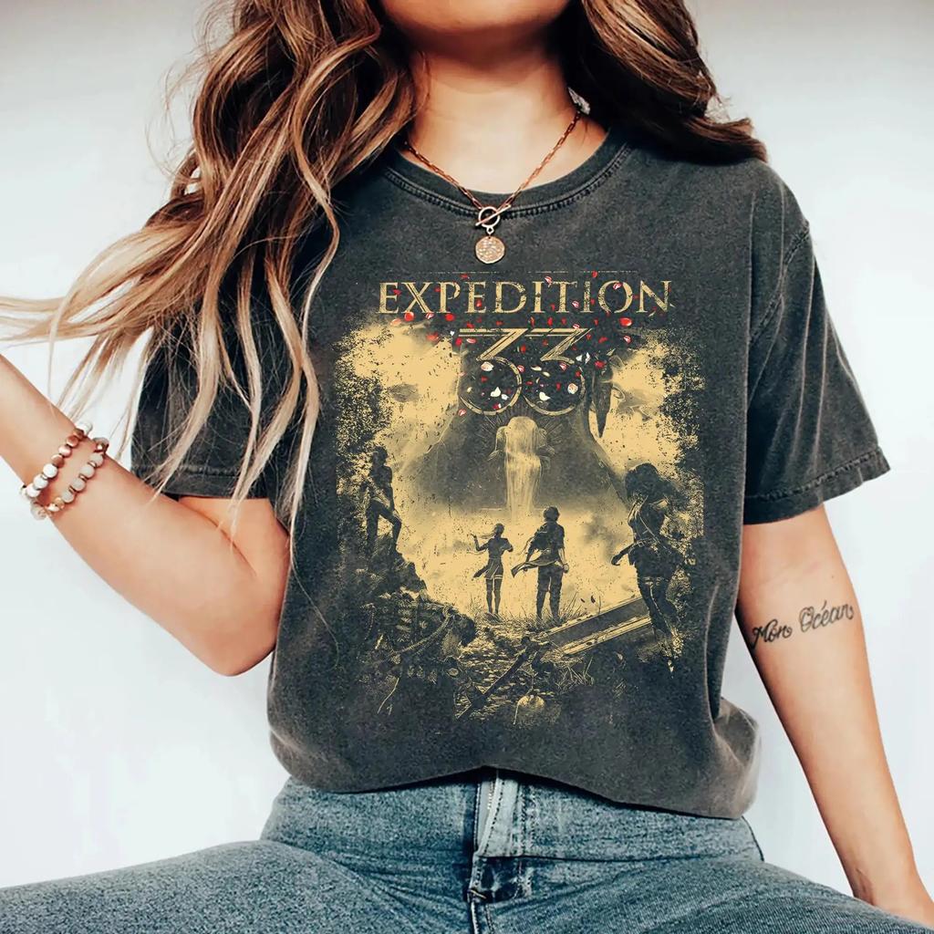 2026 Clair Obscur Expedition 33 Shirt Fantasy RPG Gamer Tee Short Sleeve T-Shirt Black Casual Crew Neck Unisex Men Women All-Season