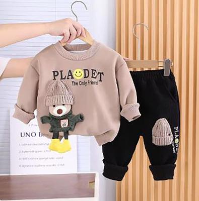 Children's Clothing Set Autumn Autumn Boys' Baby Edition Plush Thickened Sweater Pants Two Piece Set