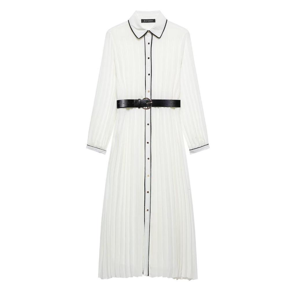 TAOP&ZA Women's Summer Turn-Down Collar Belted Dress