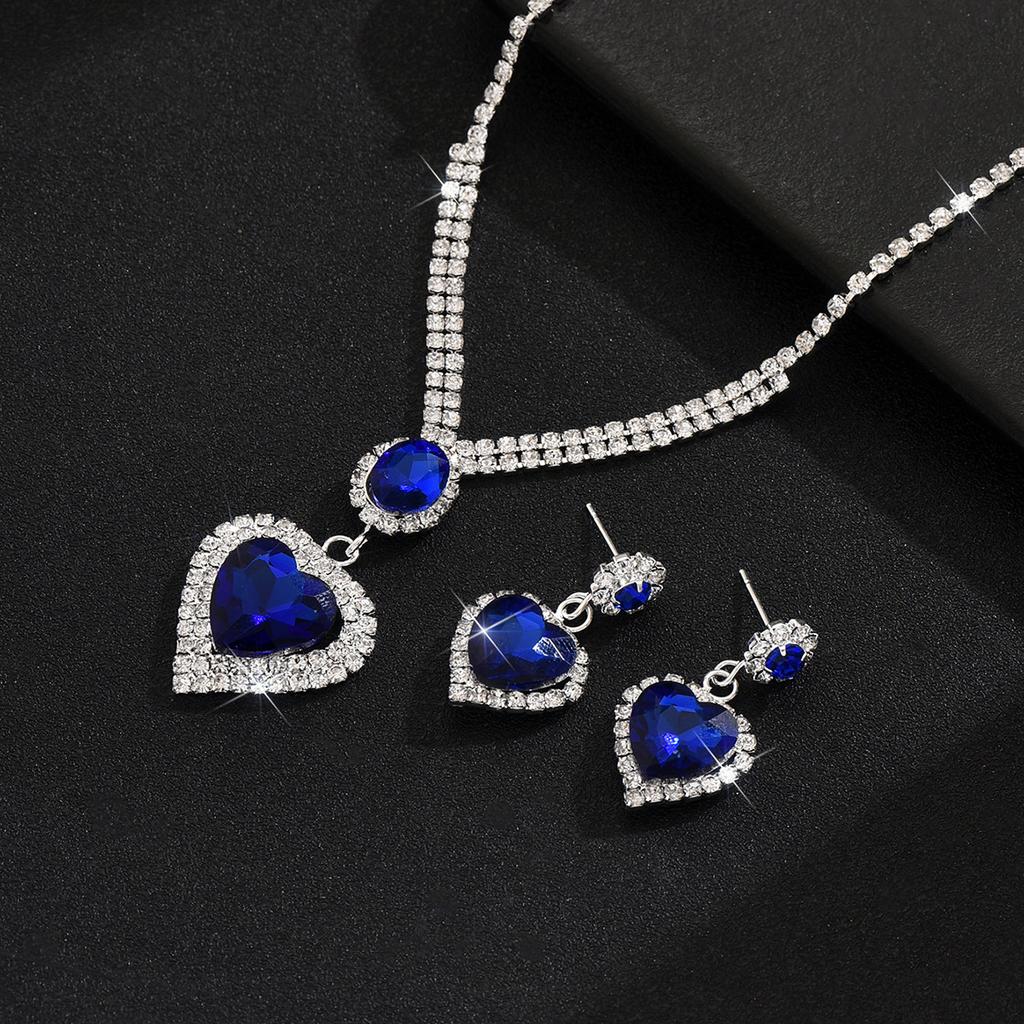 Zarif Şeftali Kalbi Su Damlası Kolye Pençe Zincirli Takı Basit Trend Kolye Küpe Seti