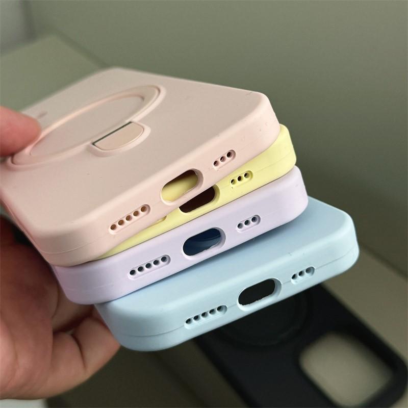 Liquid Silicone Stand Ring Holder Magnetic For Magsafe Case For iPhone 16 15 14 Plus 13 12 11 Pro Max Matte Soft Cover