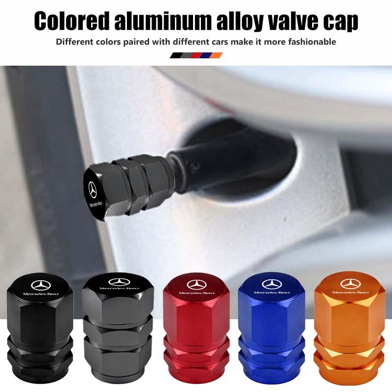 For Benz Car Logo Tire Valve Stem Caps Aluminum Alloy Wheel Dustproof Valve Stem Cover AMG Exclusive W204 W222 W205 W203 W213 PE3
