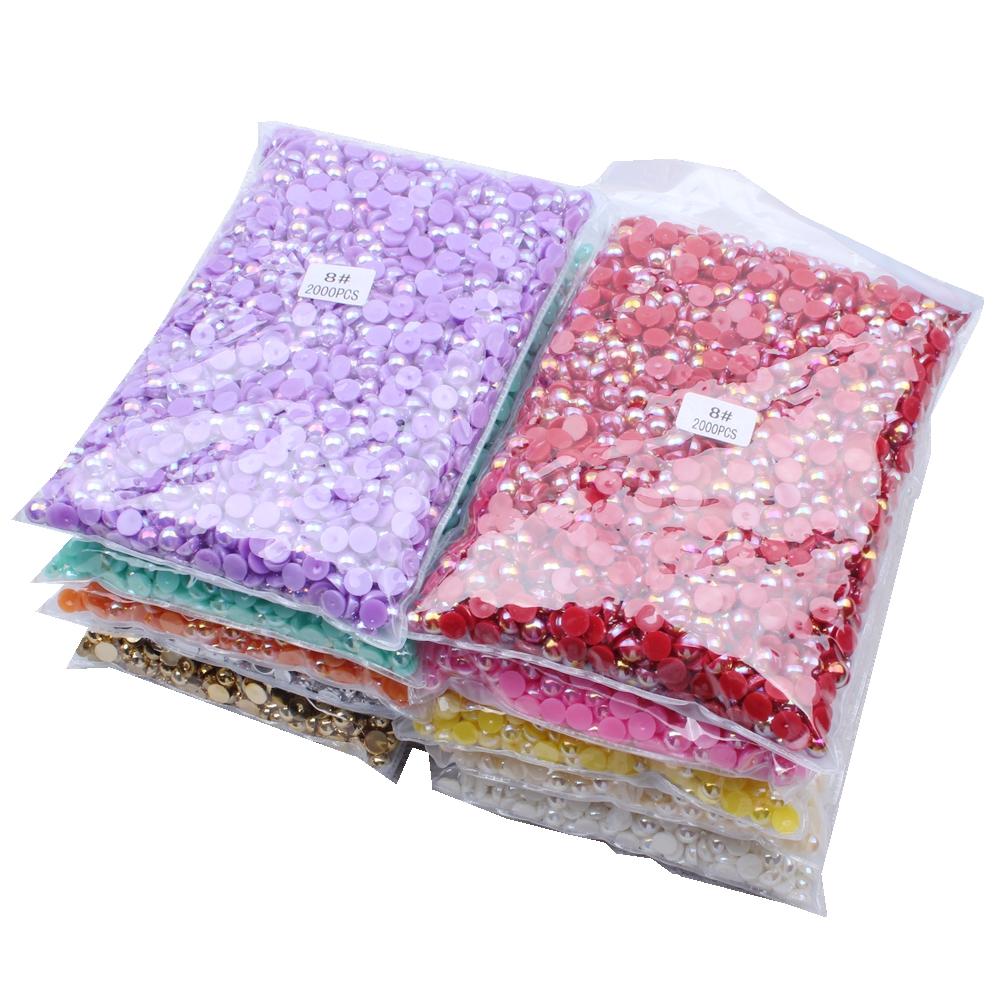 2000pcs 8mm AB Color Resin Half Round Flatback Beads for DIY Jewelry and Garment Decorations
