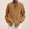 Men's Linen Cotton Long Sleeve Shirt Casual Loose Fit Button Down Collar Breathable Solid Color Summer Tops For Men