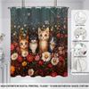 1pc Cute Kitten Print Waterproof Shower Curtain Partition Privacy Hanging Curtain with 12 Hooks Multiple Sizes Machine Washable