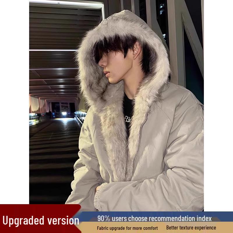 CleanFit Men's Retro Fur Collar Hooded Cotton Jacket - Warm Winter Golden Eagle Short Coat