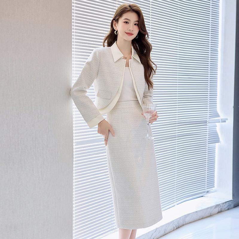 Spring 2025: Chic OL Style Two-Piece Set - Short Jacket & Midi Skirt