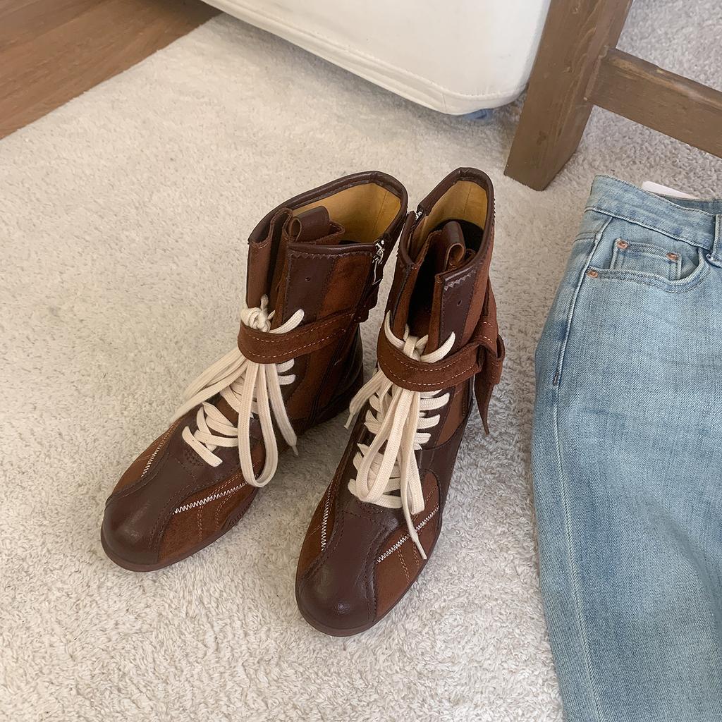 Verze z hovězí kůže, módní retro barevná kombinace, všestranné popruhy, boční zip, lovecké oblečení, boty Dexun Martin, dámská podzimní a zimní kolekce 2025