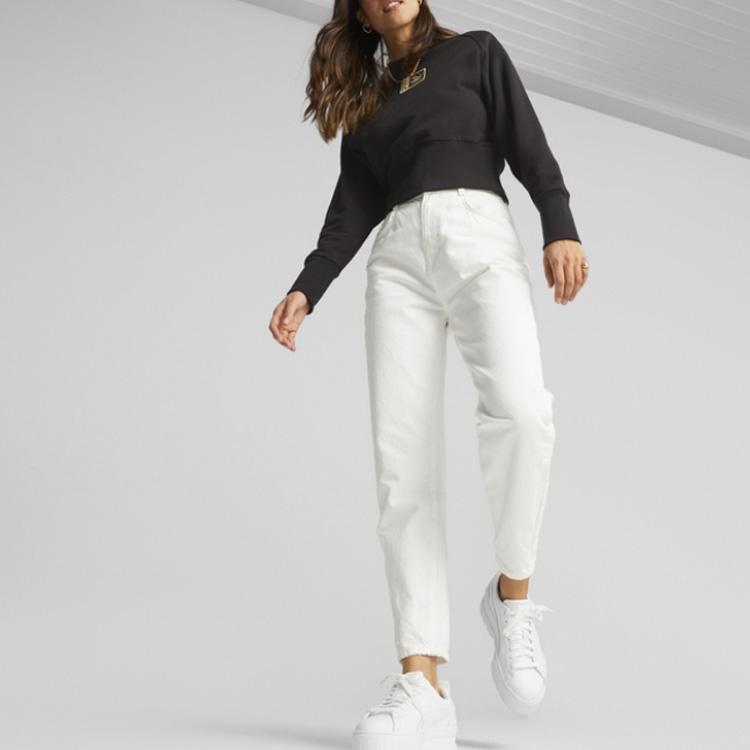 Puma Classics Forward History Crew Neck Embroidered Logo Pullover Long Sleeve Sweatshirt Women sweatshirt Black 623461-01