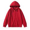Womens Oversized Long Sleeve Hooded Zip-Up Top Loose Fit Mid-Length Casual T-Shirt In Milk Silk Fabric