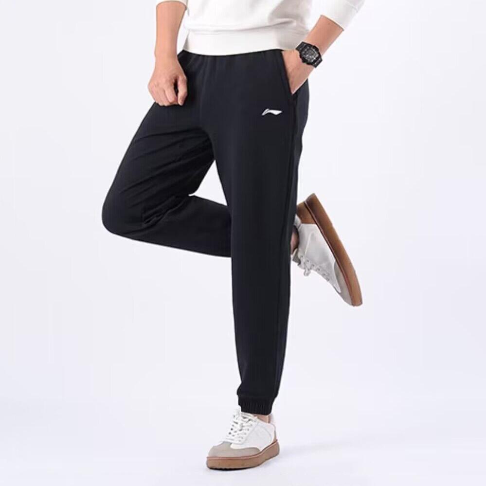 Li Ning Badminton Series Solid Color Logo Cuffed Casual Knitted Sports Pants Men Bottoms Black AKLT645-1
