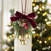 Velvet Bow Bell Ornament with Pine Cone for Christmas Tree Decoration
