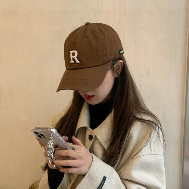 R Standard Baseball Cap Women's Big Head Circumference, Thin Face, Versatile Sports Hat Men's Cap Tide