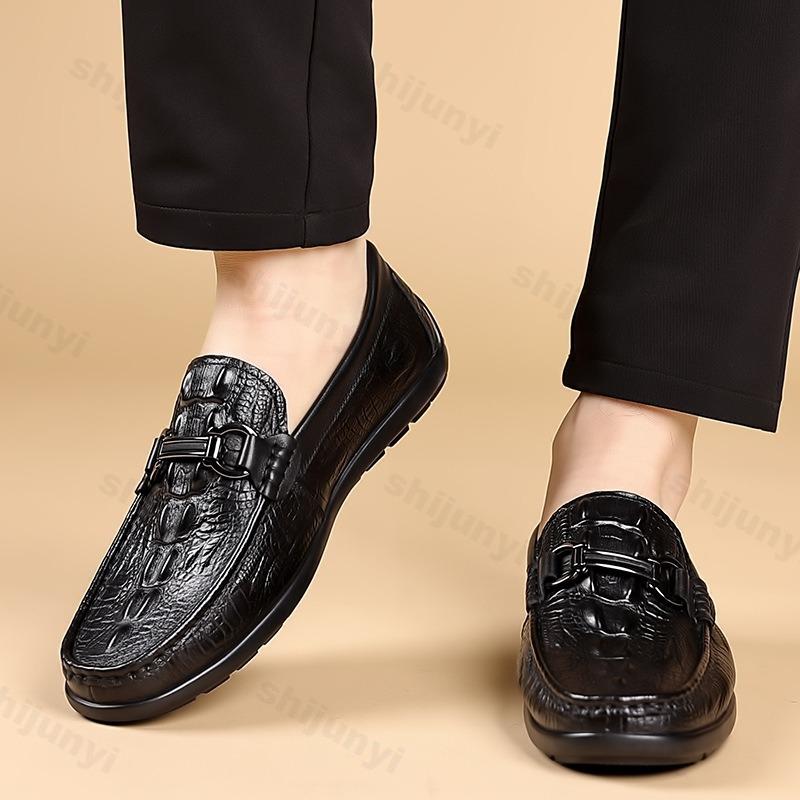 Fashion Men's Shoes Genuine Leather Luxury Crocodile Pattern Business Casual Shoes Men Loafers Mocassins Men's Dress Shoes High-quality