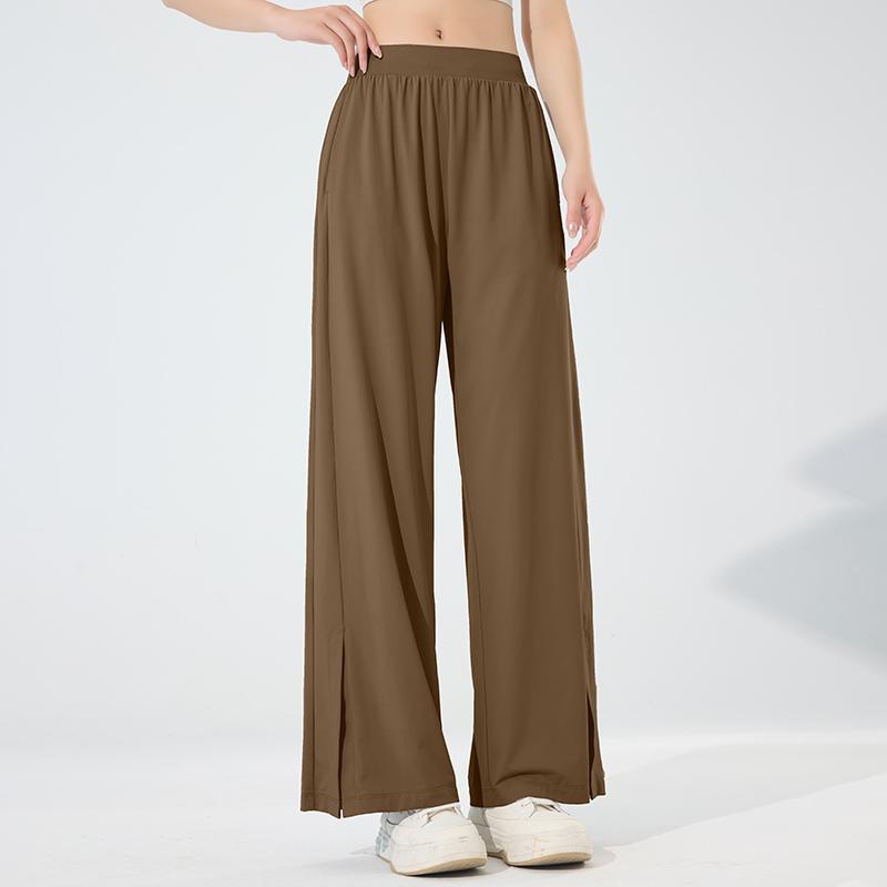 Ice Silk Women's New Summer Casual Pants Women's Thin Sports Breathable Slit Wide Leg Pants with Hanging Feeling