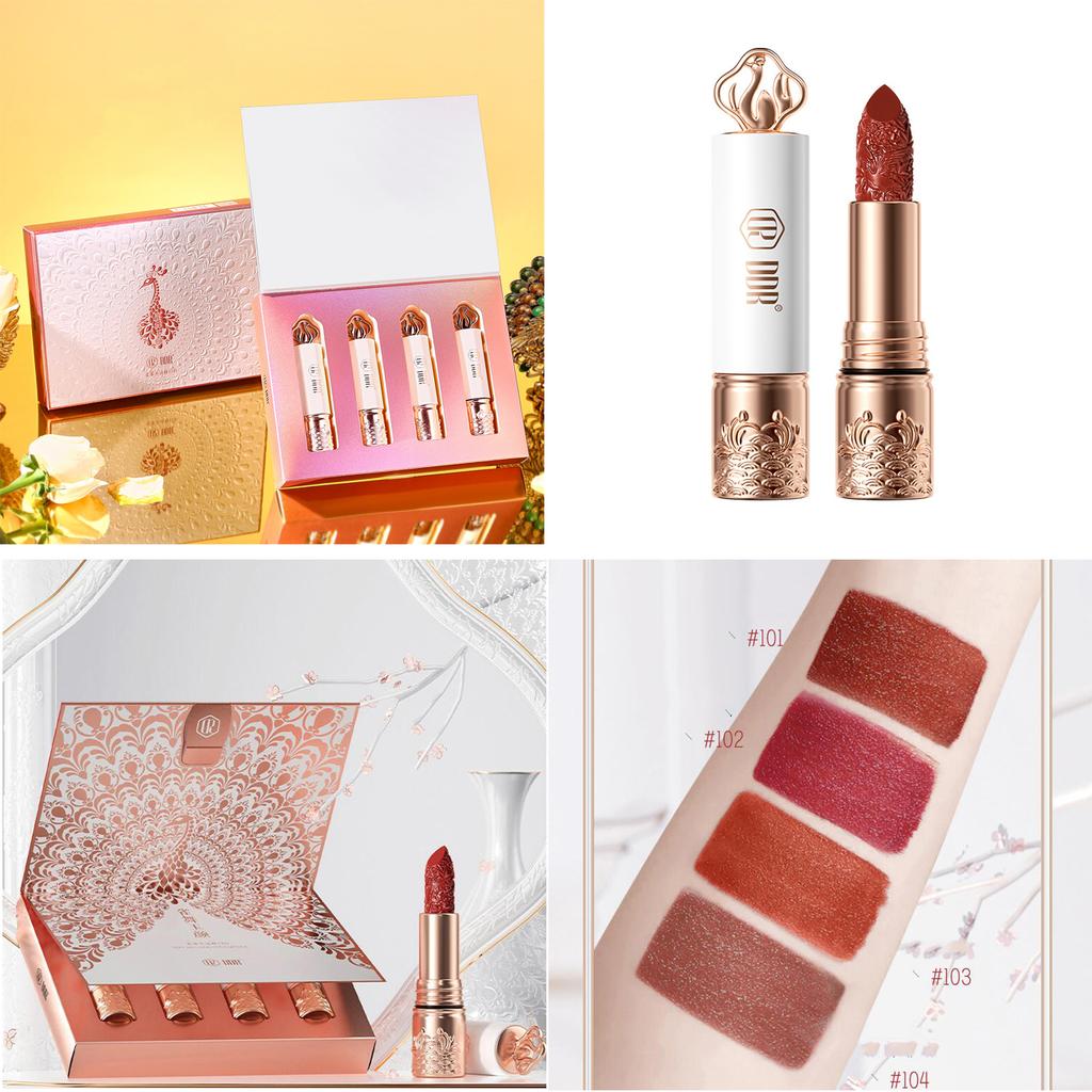 Makeup Lipstick Set Carved Nude Li Pstick Matte Velvet Long Lasting Easy To Color Non-stick Cup Lip Glaze