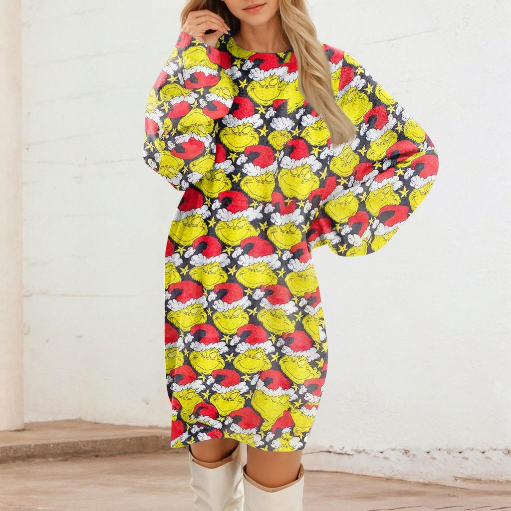 Abiti casual in peluche a maniche lunghe con scollo rotondo da donna