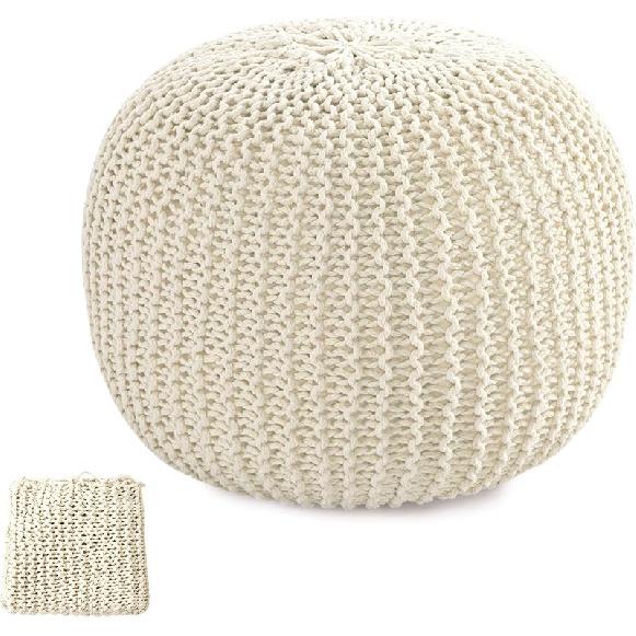 BALAPET 100 Хлопок Ручной Работы Ненаполненный Чехол для Пуфа-Отомана Круглый Вязаный Чехол для Пуфа-Отомана Подставка для Ног Напольное Кресло-Мешок Подставка для Ног с Хранением 18 D x 18 W x 14 H бежевый 8640₽