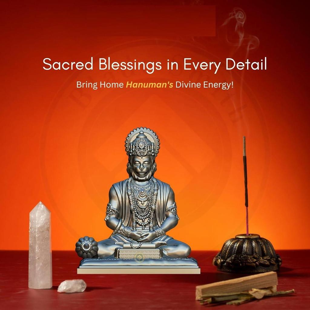 Bajrangbali Hanuman ji Idol Statue murti for Car Dashboard Home Decoration Puja Mandir Silver Color