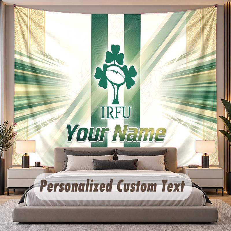 Custom Name Text Tapestry Ireland Rugby Personalized Polyester Wall Tapestry For Bedroom And Room