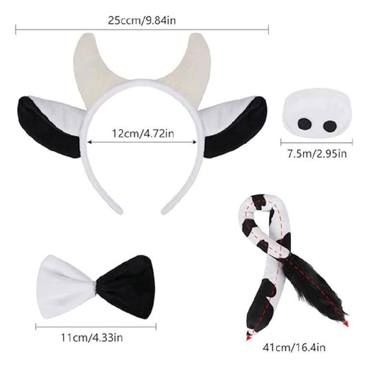 Cow Animal Costume Include Headband Tail Bowtie Nose Skirt Halloween Animal Role Play Outfit Accessory for Kid Adult