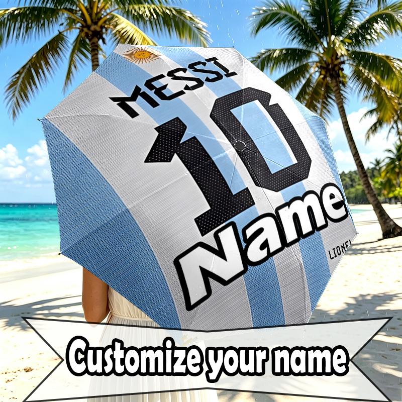 Custom Name Personalized football star Print Umbrella, Auto Open Close, 8‑Rib Sturdy Frame, Commute Camping Hiking Use, Birthday Gift