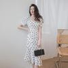 Women's Retro Polka Dot Chiffon Fishtail Dress - Black French Style